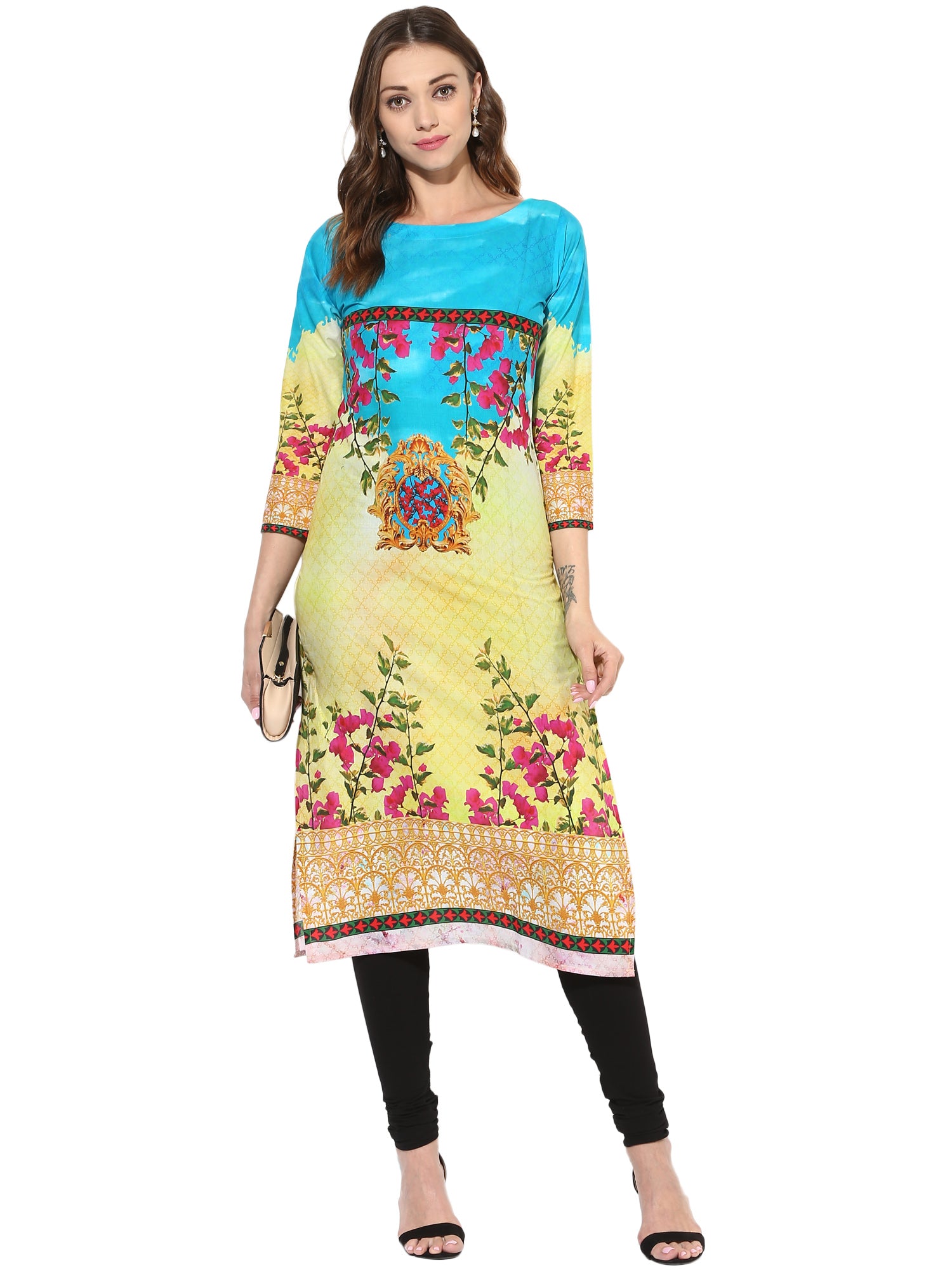 Women's Floral Pakistani Style Digital Cotton Only Kurti - Ahalyaa