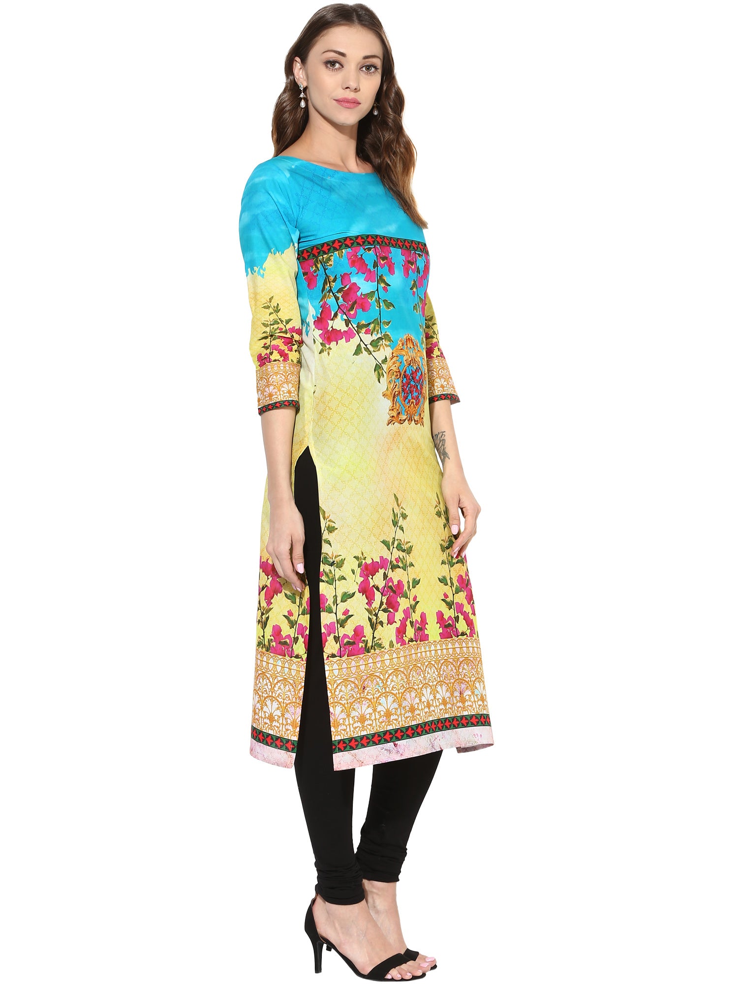 Women's Floral Pakistani Style Digital Cotton Only Kurti - Ahalyaa