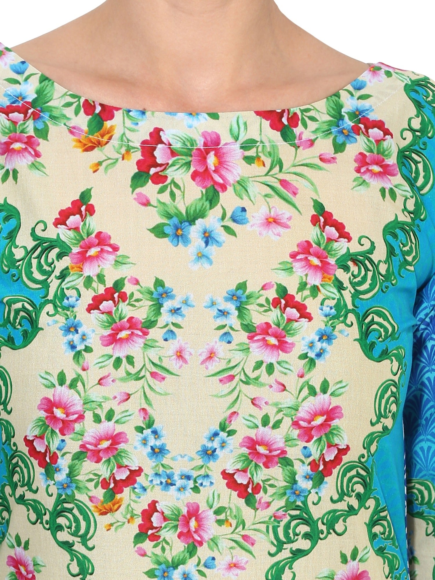 Women's Mullticolored Floral Designer Cotton Only Kurti - Ahalyaa