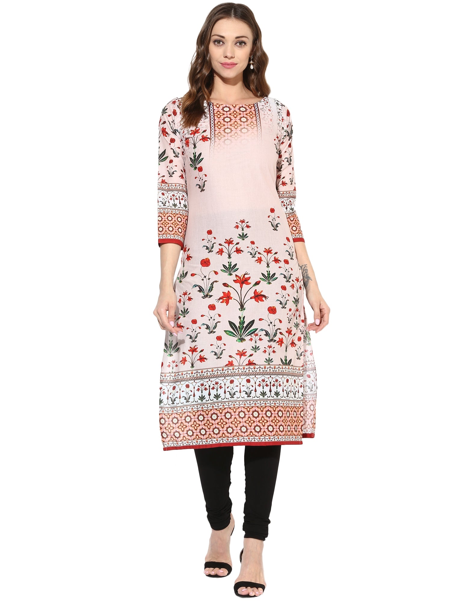 Women's Taj Mahal Inspired Digital Cotton Only Kurti - Ahalyaa