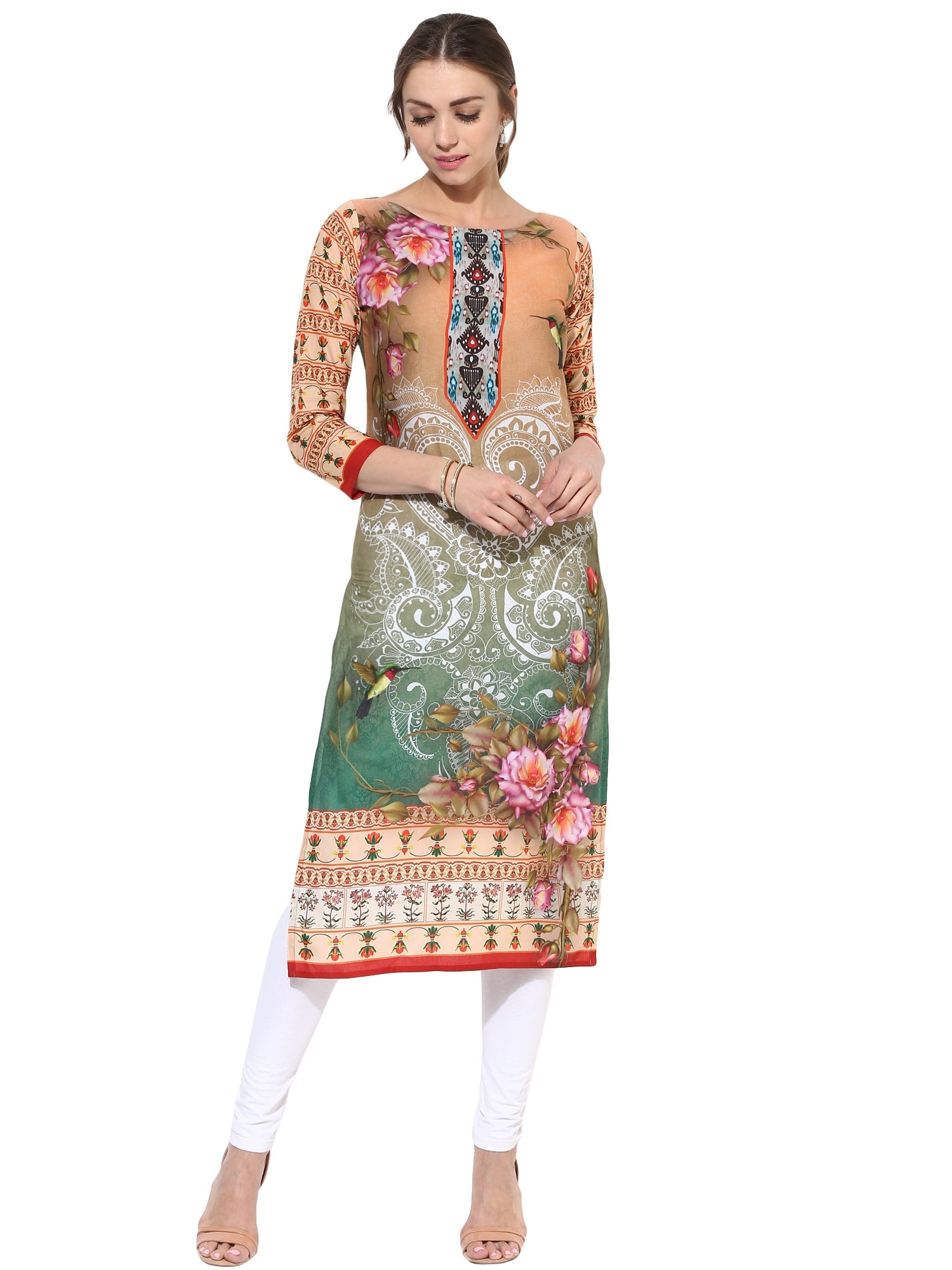 Women's Designer Cotton Printed Only Kurti With 3/4Th Sleeves - Ahalyaa