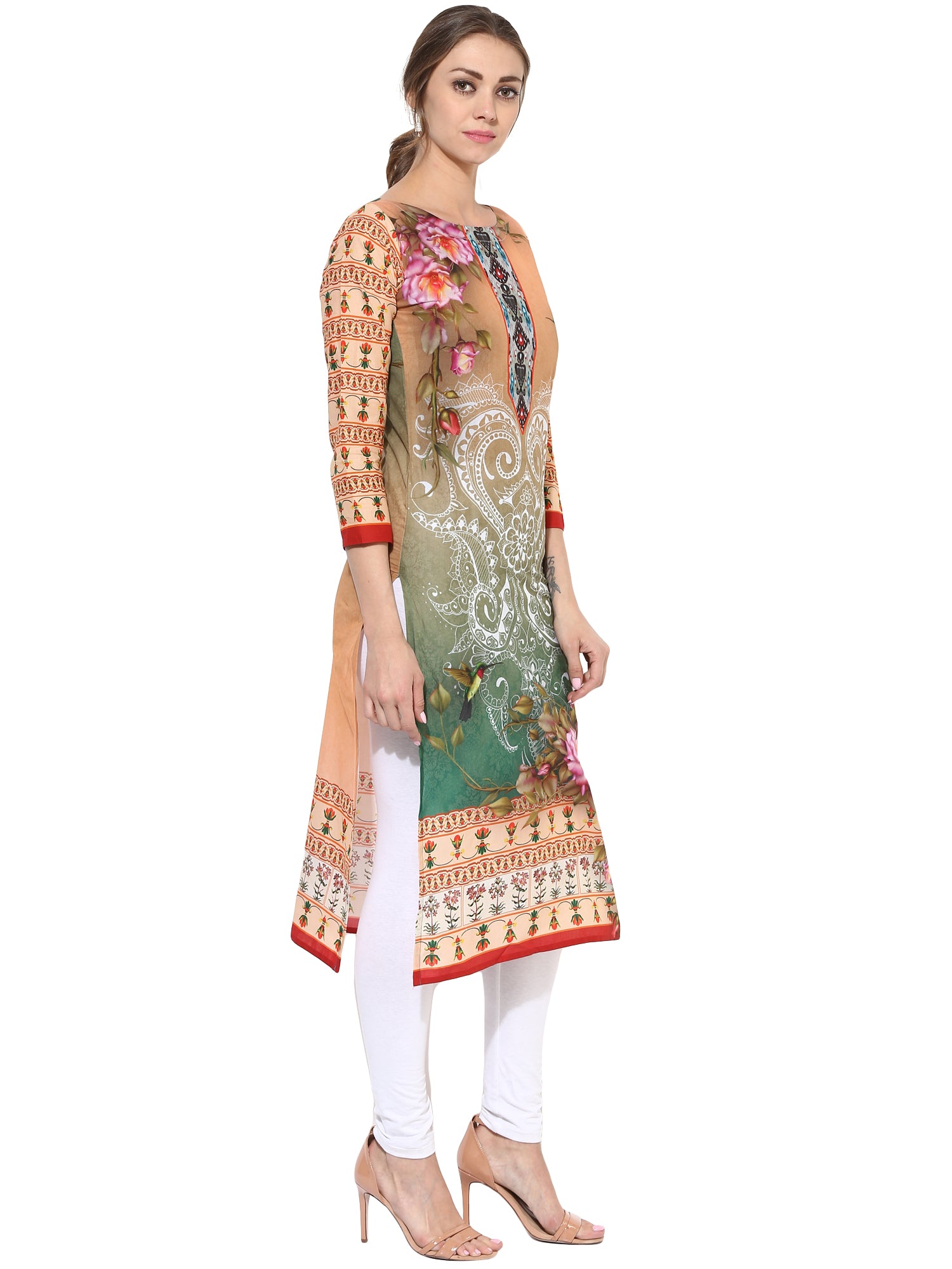 Women's Designer Cotton Printed Only Kurti With 3/4Th Sleeves - Ahalyaa