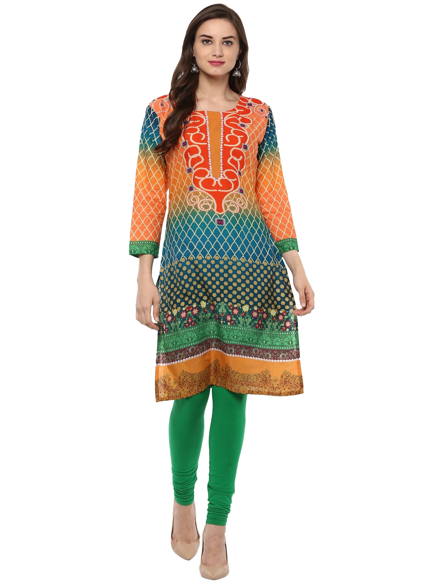 Women's Pakistani Style Only Kurta In Cotton Print With 3/4Th Sleeves - Ahalyaa