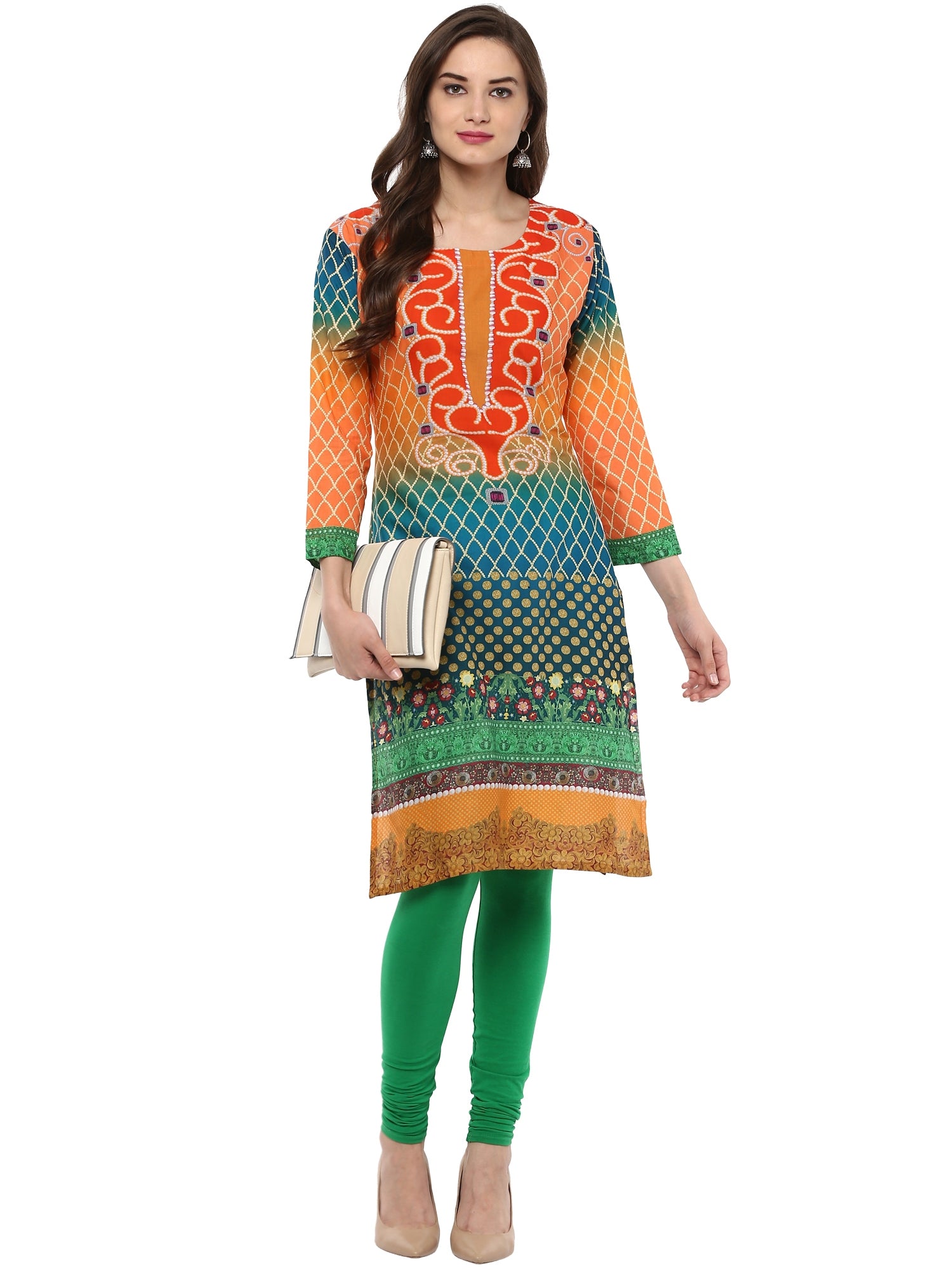 Women's Pakistani Style Only Kurta In Cotton Print With 3/4Th Sleeves - Ahalyaa
