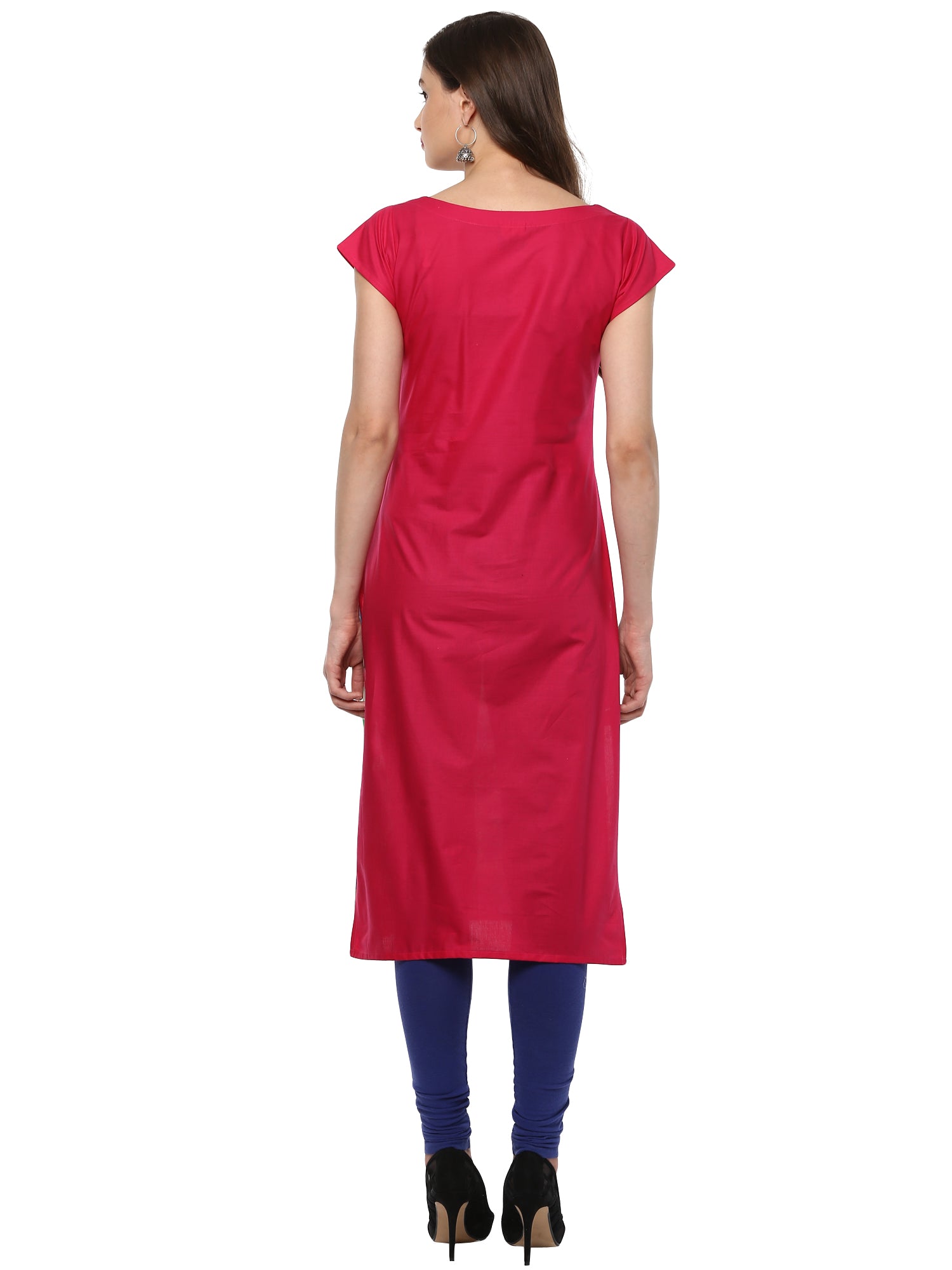 Women's Multi Colored Cap Sleeve And Boat Neck Cotton Only Kurti - Ahalyaa