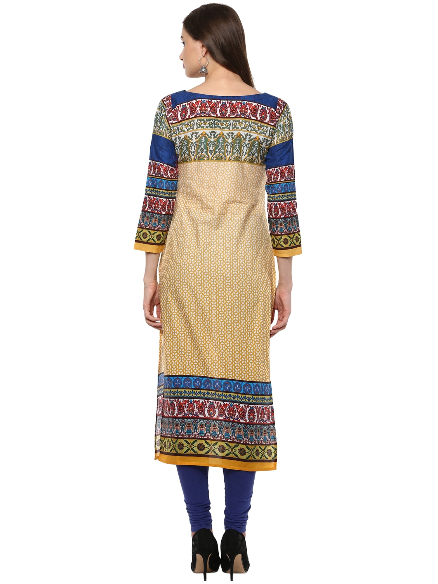 Women's Pakistani Digital Printed Designer Cotton Only Kurti With 3/4Th Sleeves - Ahalyaa