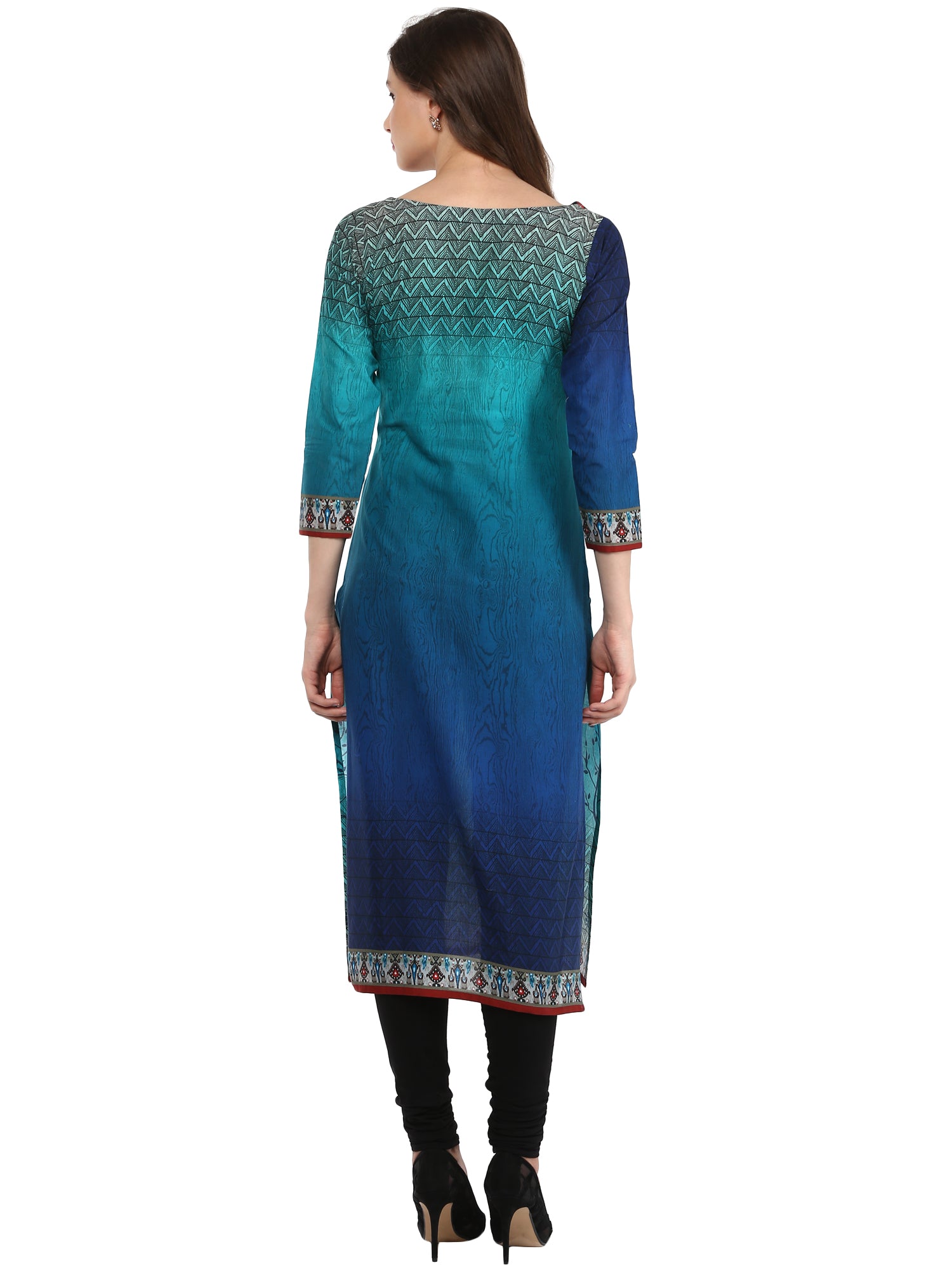 Women's Shades Of Blue Cotton Printed Only Kurti - Ahalyaa