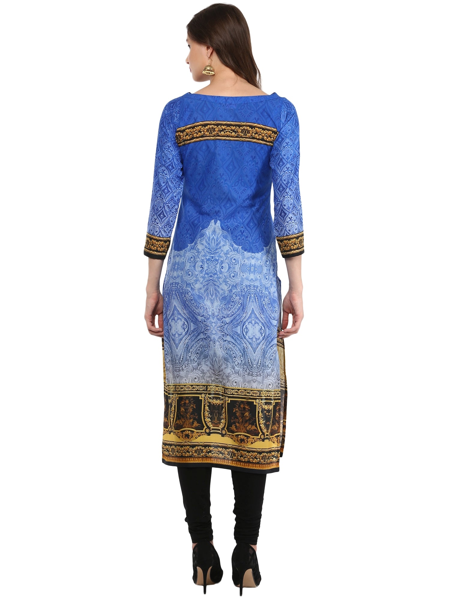 Women's Cotton Blue Digital Printed Only Kurti - Ahalyaa