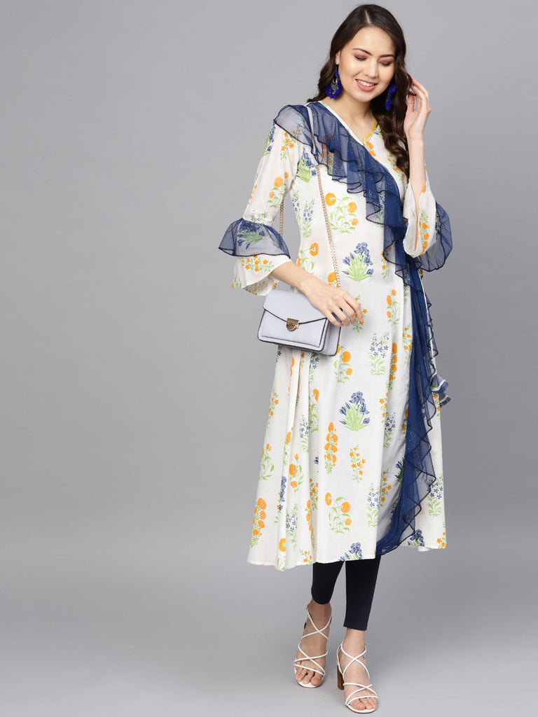 Women's Angrakha Style Printed Only Kurta