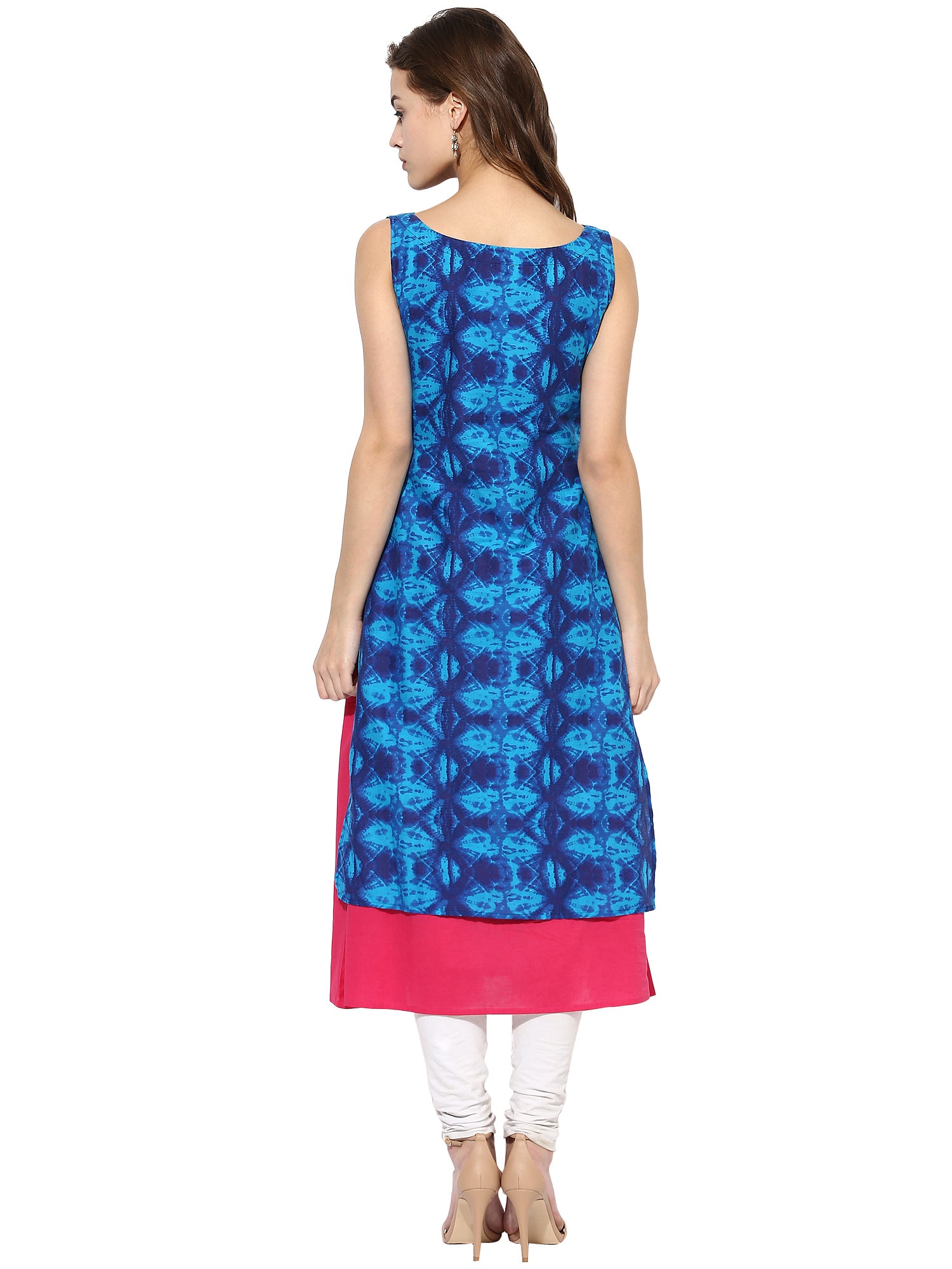Women's Blue Color Sleeveless And Boat Neck Cotton Only Kurti - Ahalyaa
