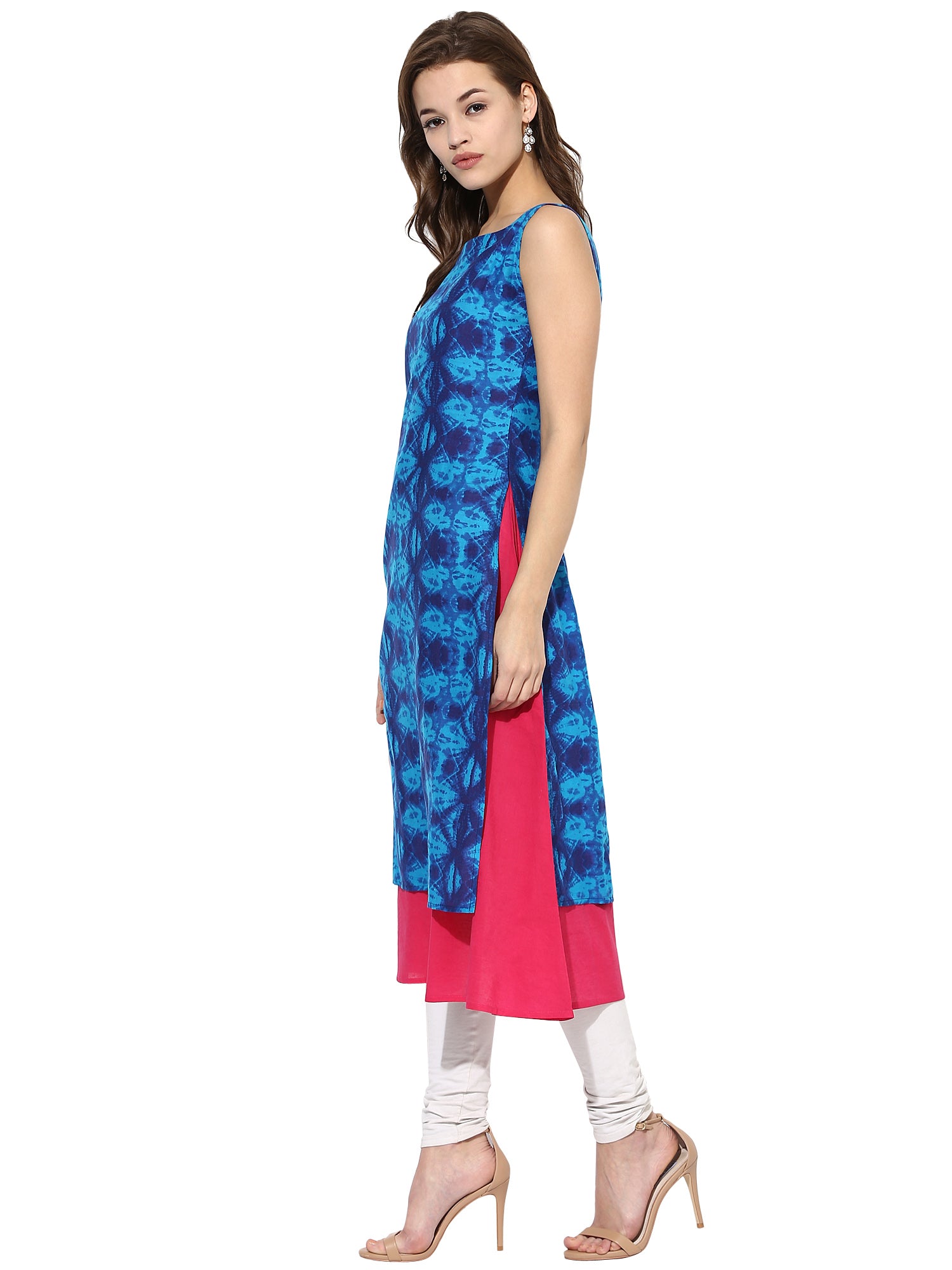 Women's Blue Color Sleeveless And Boat Neck Cotton Only Kurti - Ahalyaa