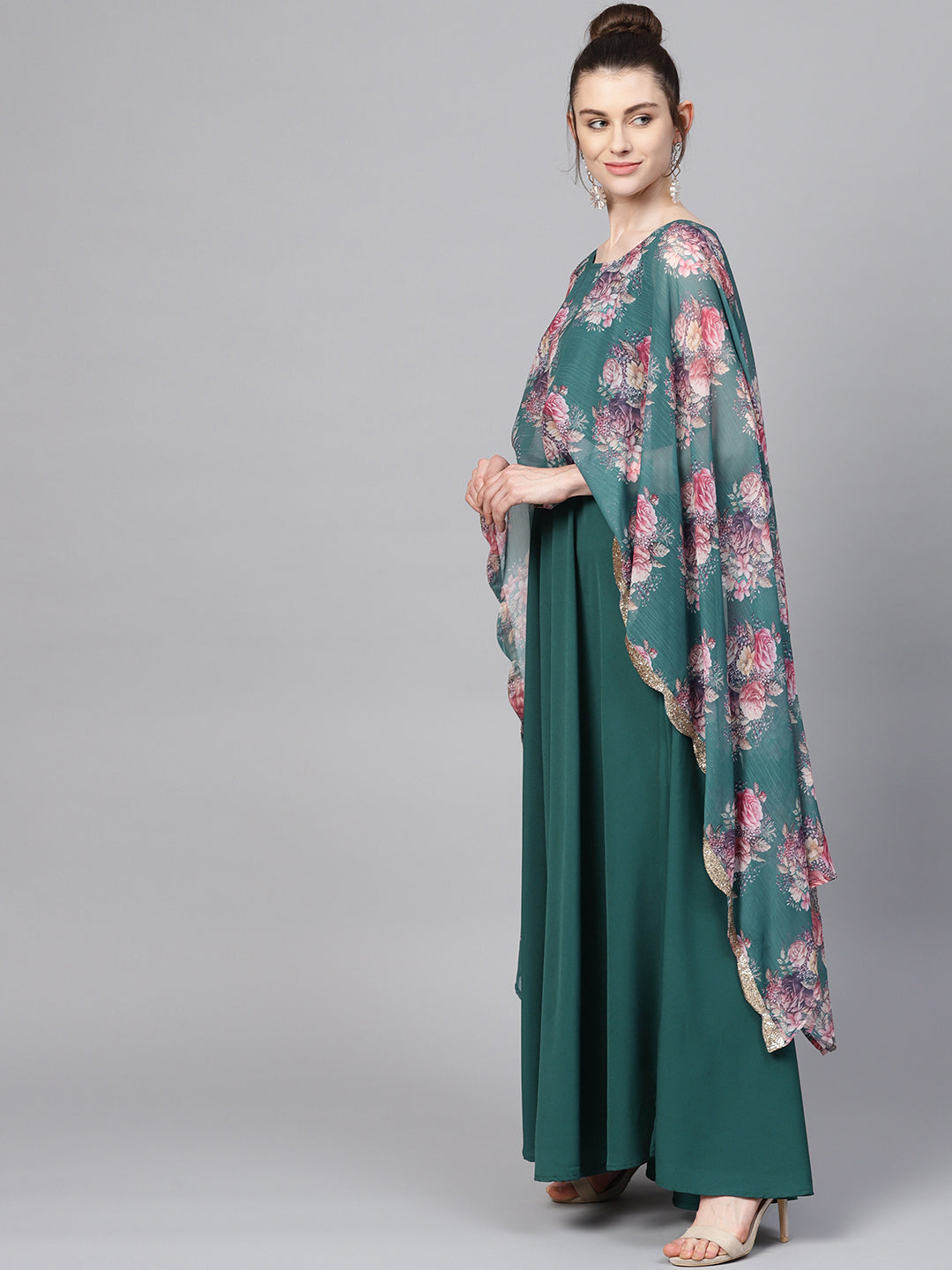 Women's Crepe Green Digital Printed Maxi Dress- Ahalyaa
