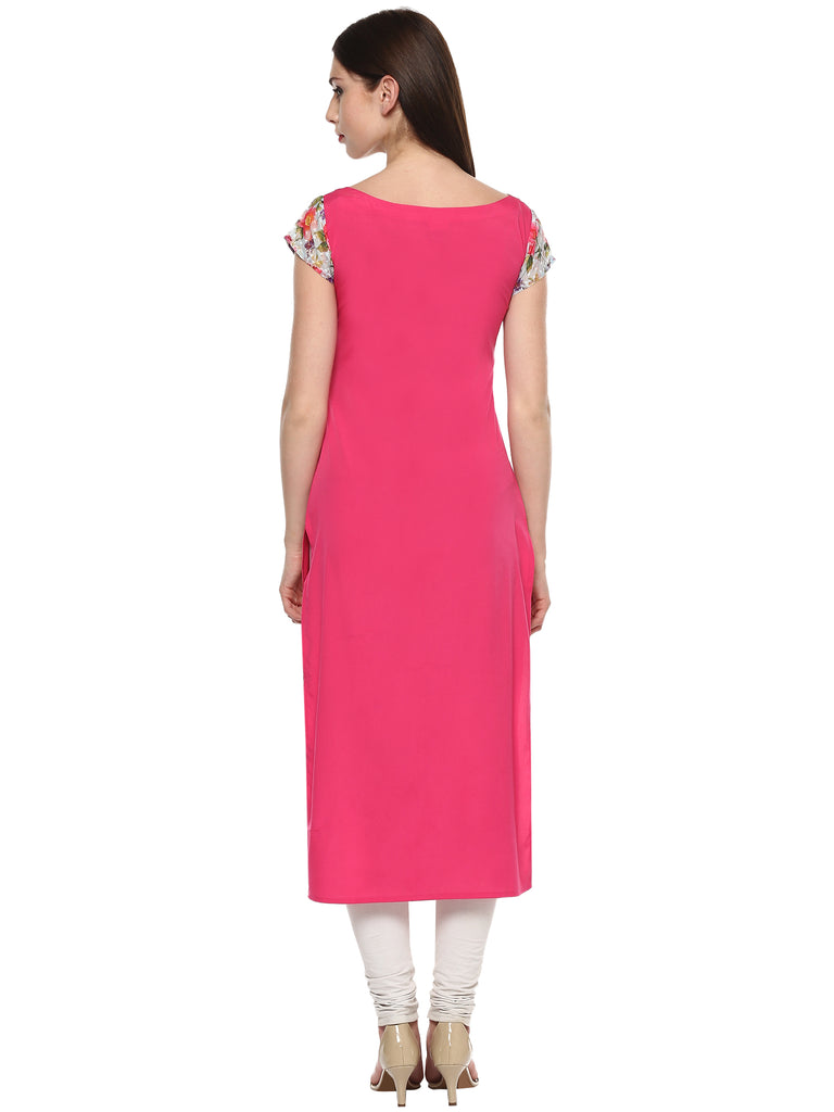 Women's Pink Chanderi Printed Kurta