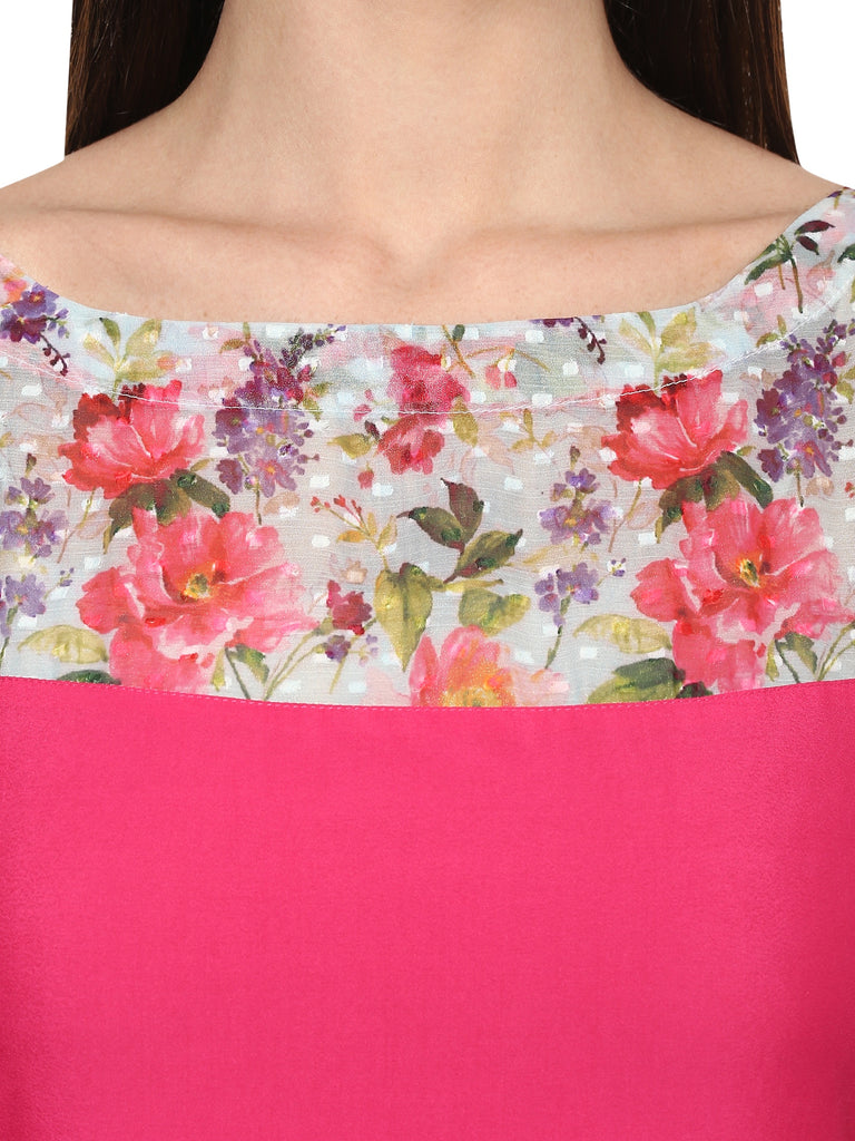 Women's Pink Chanderi Printed Kurta