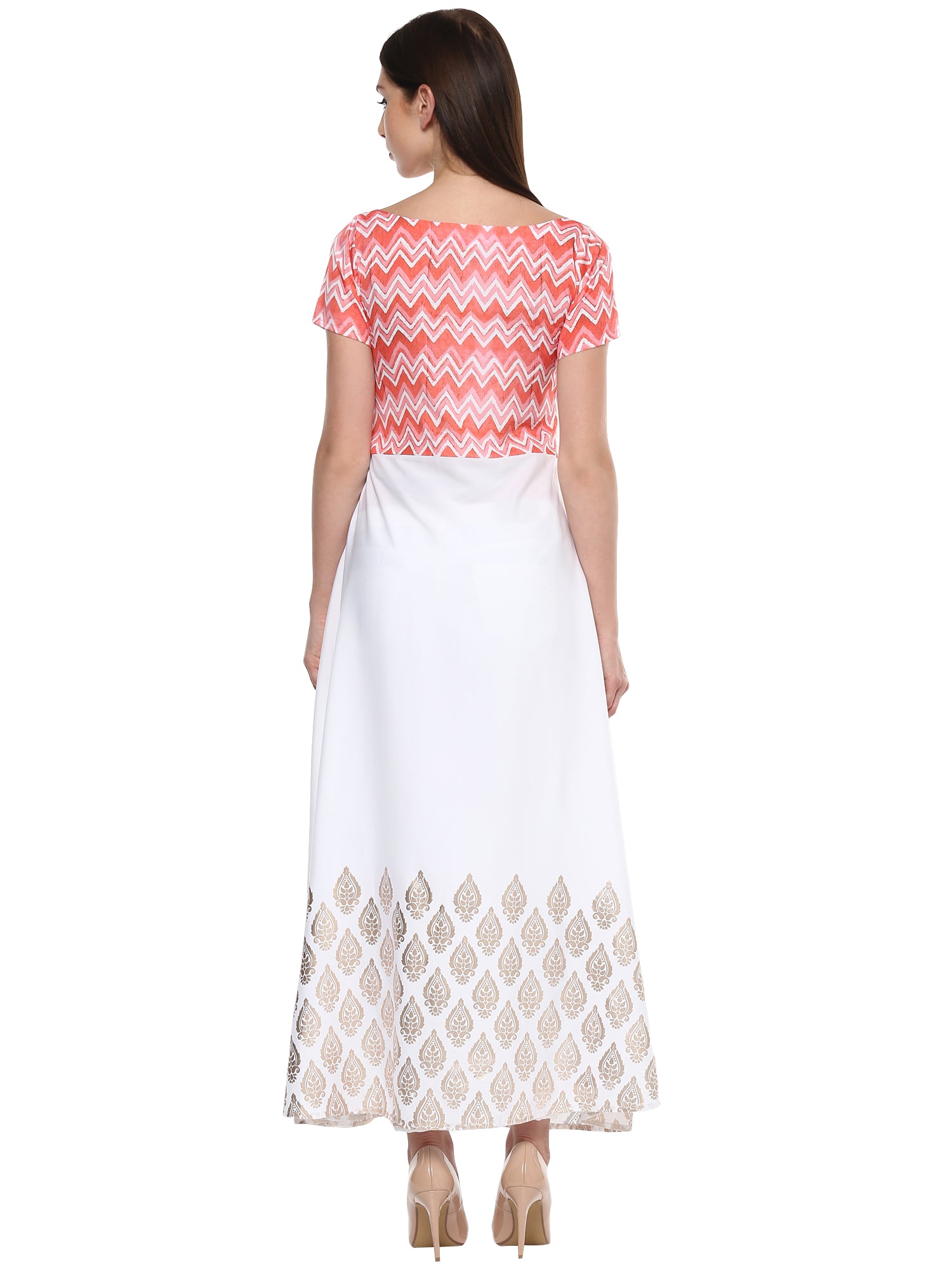 Women's Pink & White Only Kurti Gown Indo Western Top - Ahalyaa