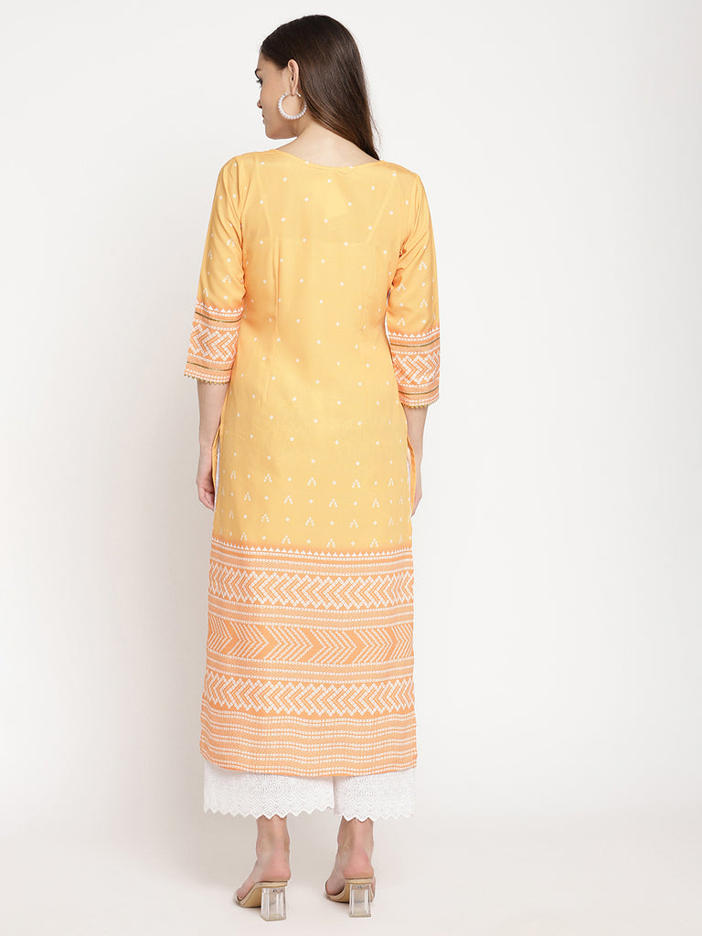 Women's Light Orange Crepe Digital Print Kurt