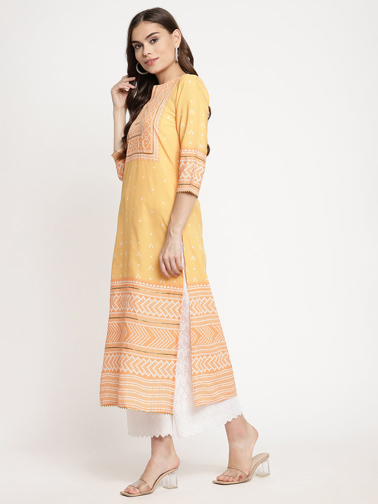 Women's Light Orange Crepe Digital Print Kurt