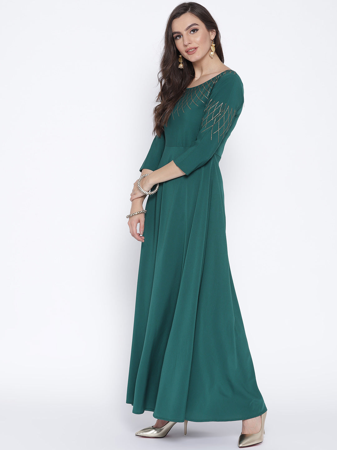 Women's Turquoise Crepe Kurta Dress - Ahalyaa