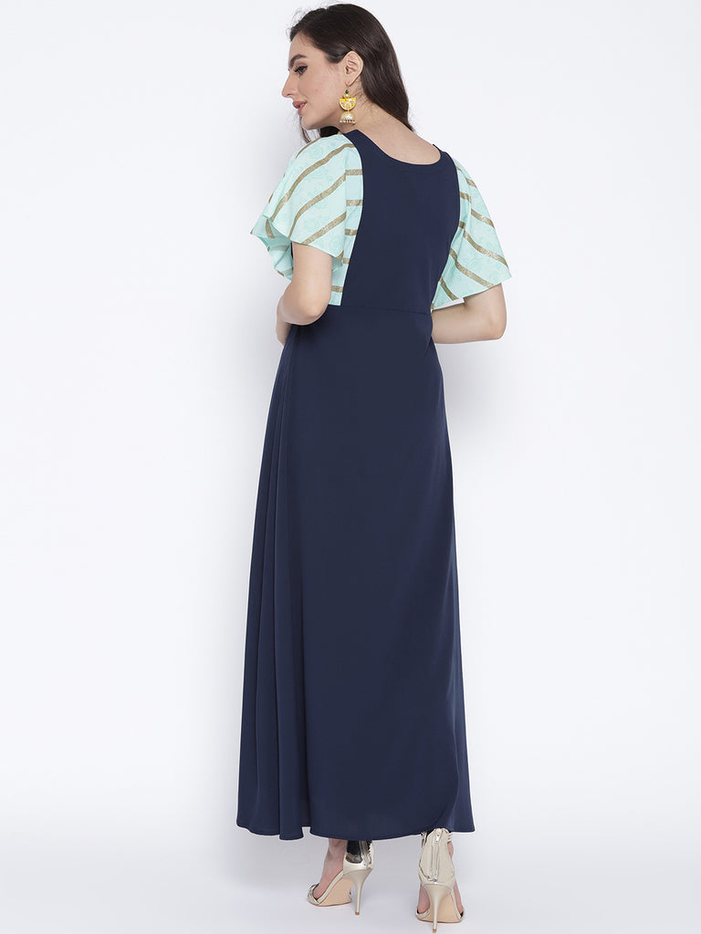 Women's Navy Blue & Light Blue Flared Sleeve Only Kurta Dress