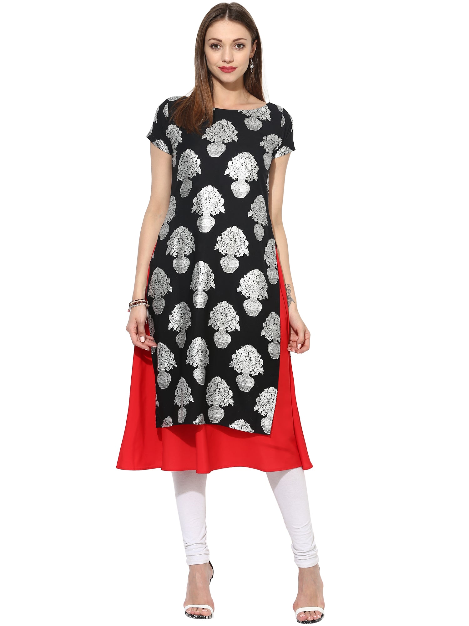 Women's Black Color Cap Sleeve And Boat Neck Crepe Only Kurti - Ahalyaa