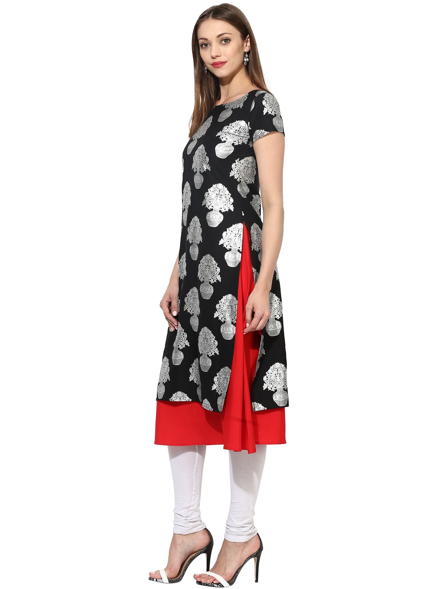 Women's Black Color Cap Sleeve And Boat Neck Crepe Only Kurti - Ahalyaa