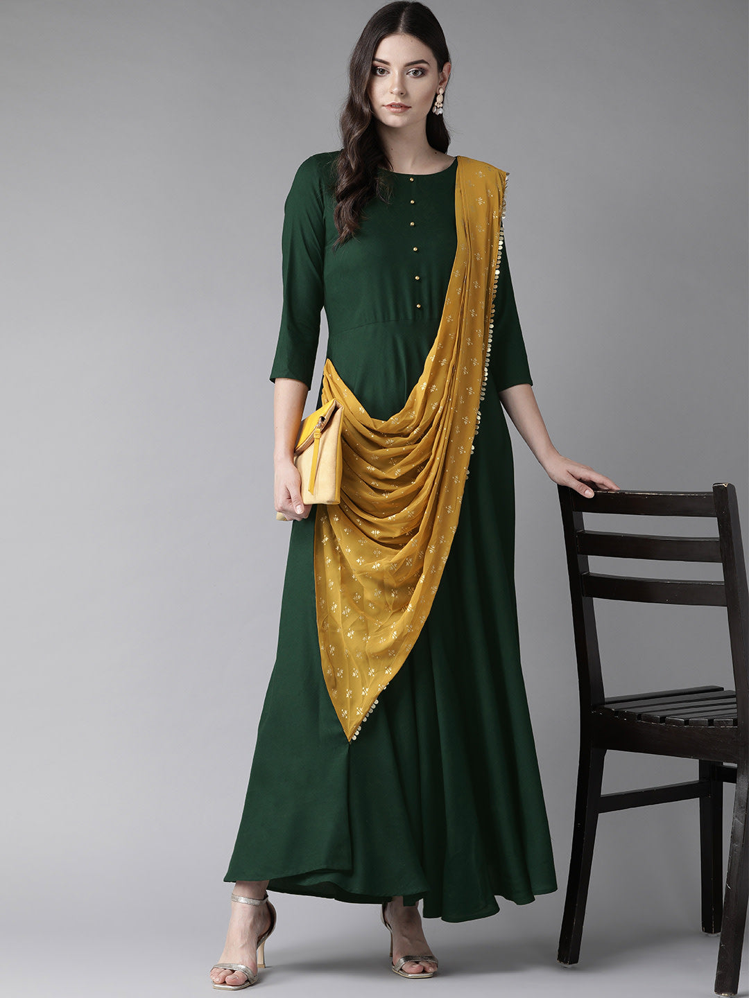 Women's Women's Dark Green Only Gown - Ahalyaa