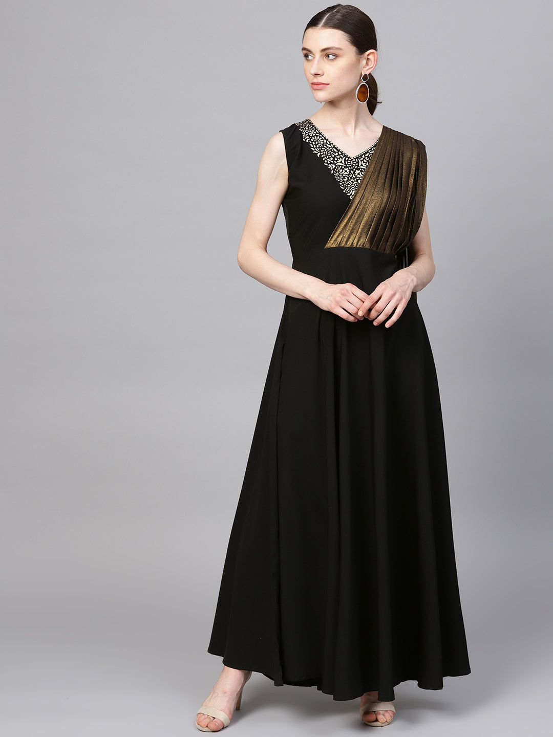 Women's Black Crepe Dress - Ahalyaa