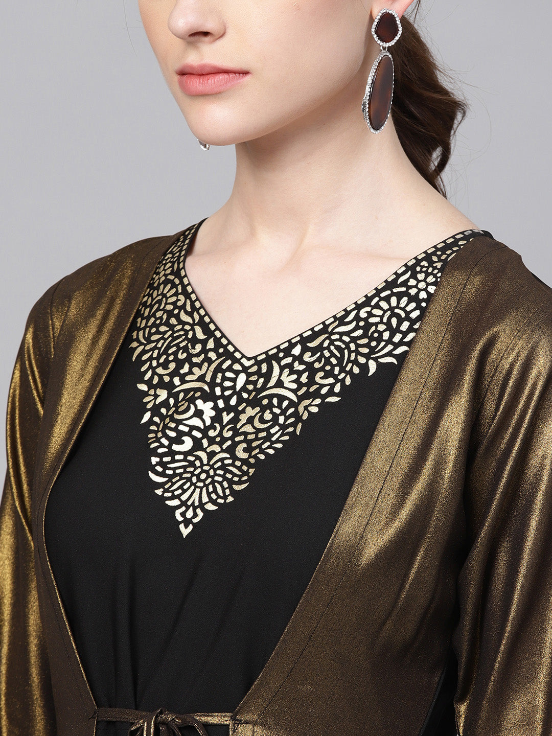 Women's Black Crepe Dress With Attached Jacket - Ahalyaa