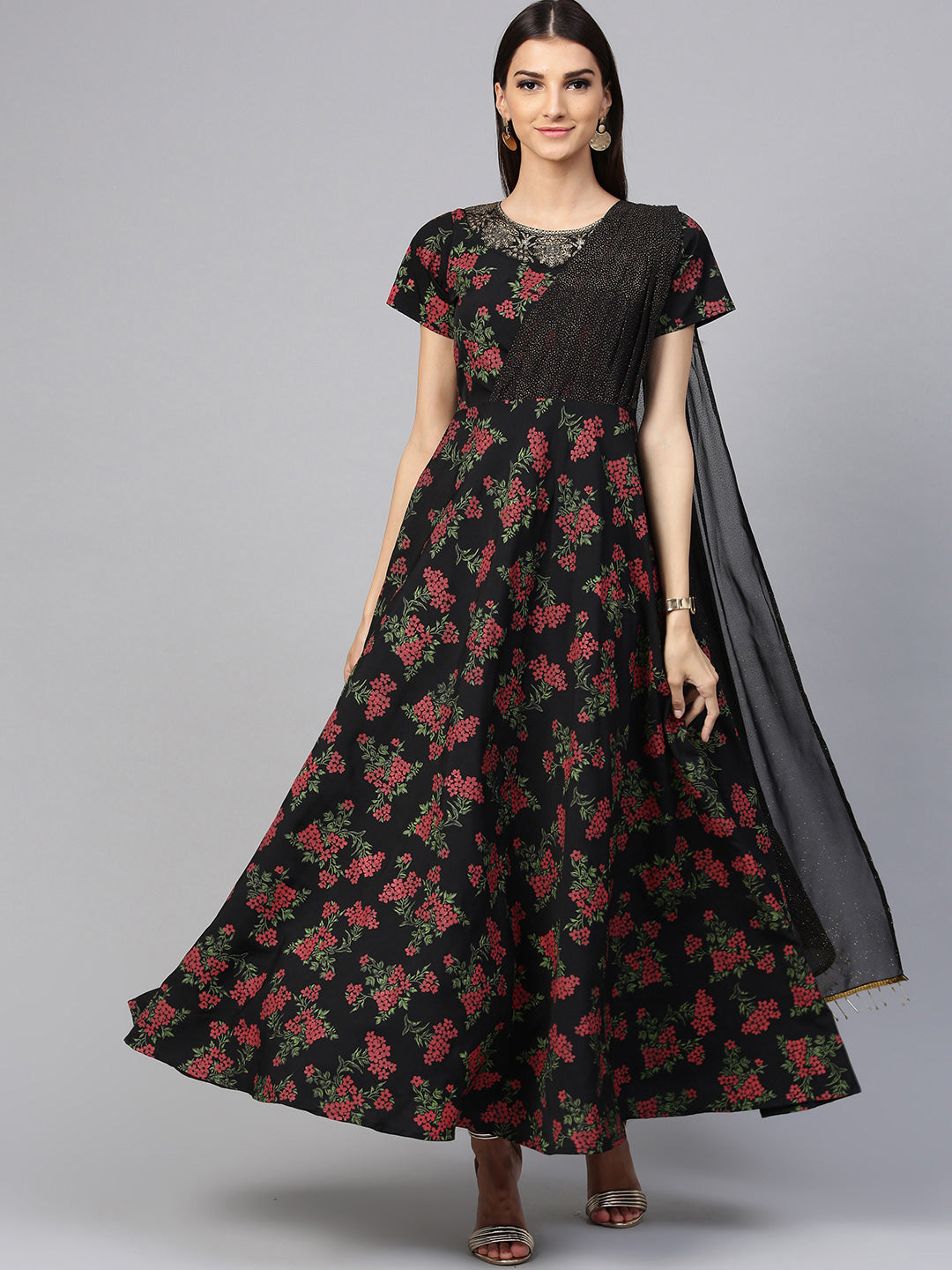 Women's Black Designer Only Kurta Dress With Attached Dupatta(2Piece Kurta) - Ahalyaa