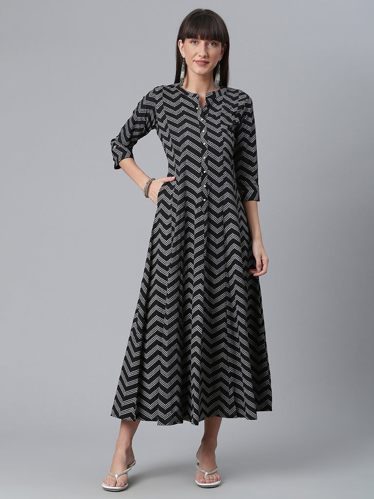 Women's Crepe Black Printed Kurta