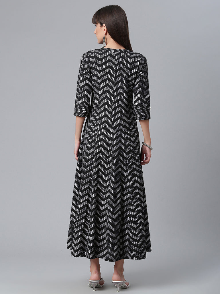 Women's Crepe Black Printed Kurta