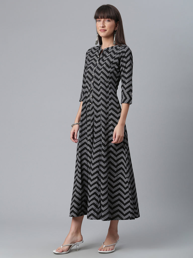 Women's Crepe Black Printed Kurta