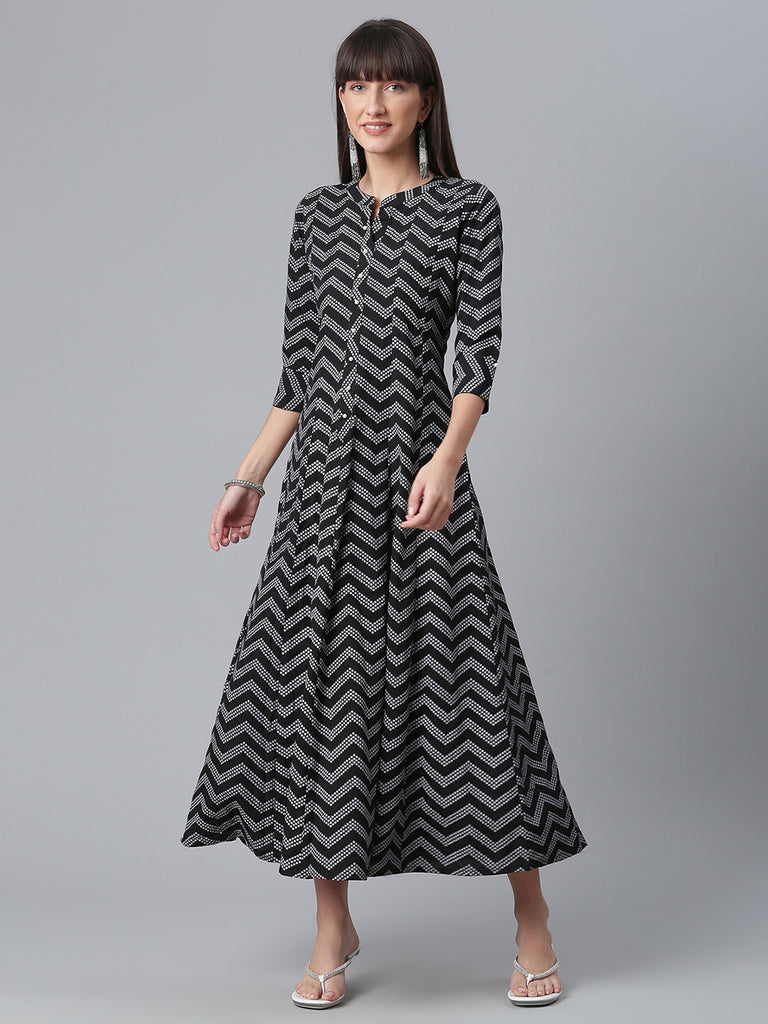 Women's Crepe Black Printed Kurta