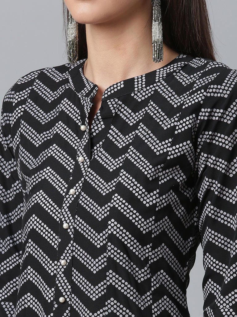 Women's Crepe Black Printed Kurta