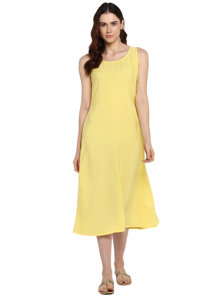 Women's Plain Crepe Yellow Flared Underslip For Transparent Only Kurtas