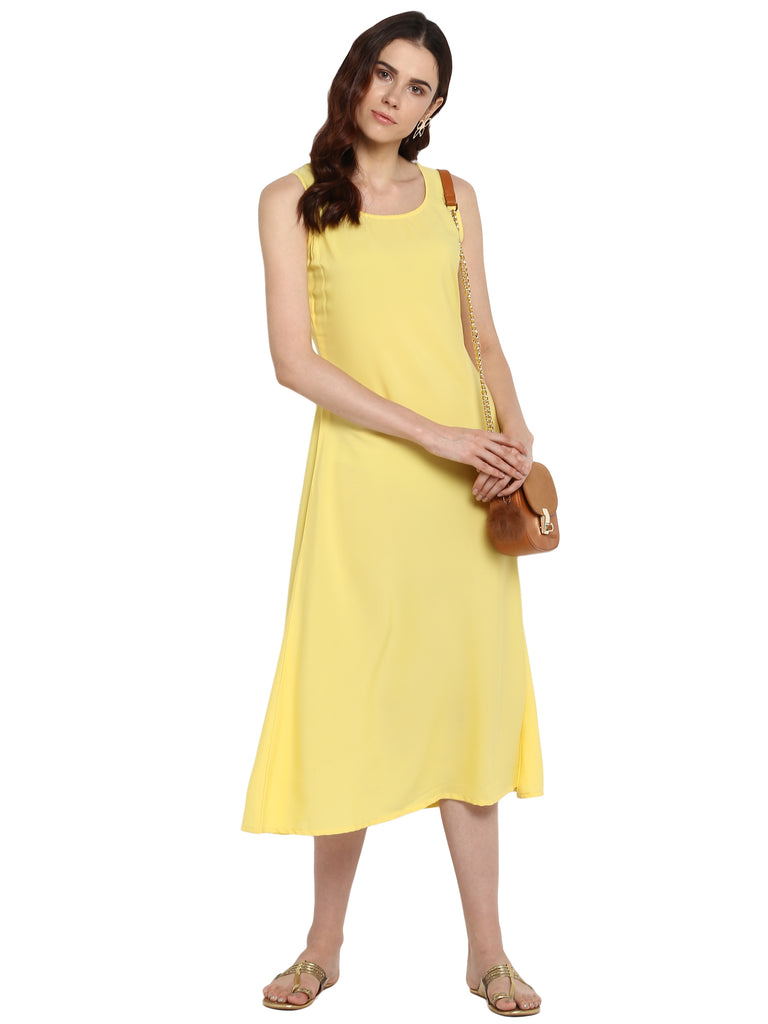Women's Plain Crepe Yellow Flared Underslip For Transparent Only Kurtas