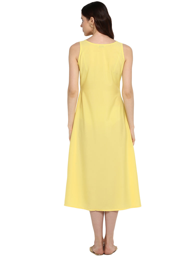 Women's Plain Crepe Yellow Flared Underslip For Transparent Only Kurtas