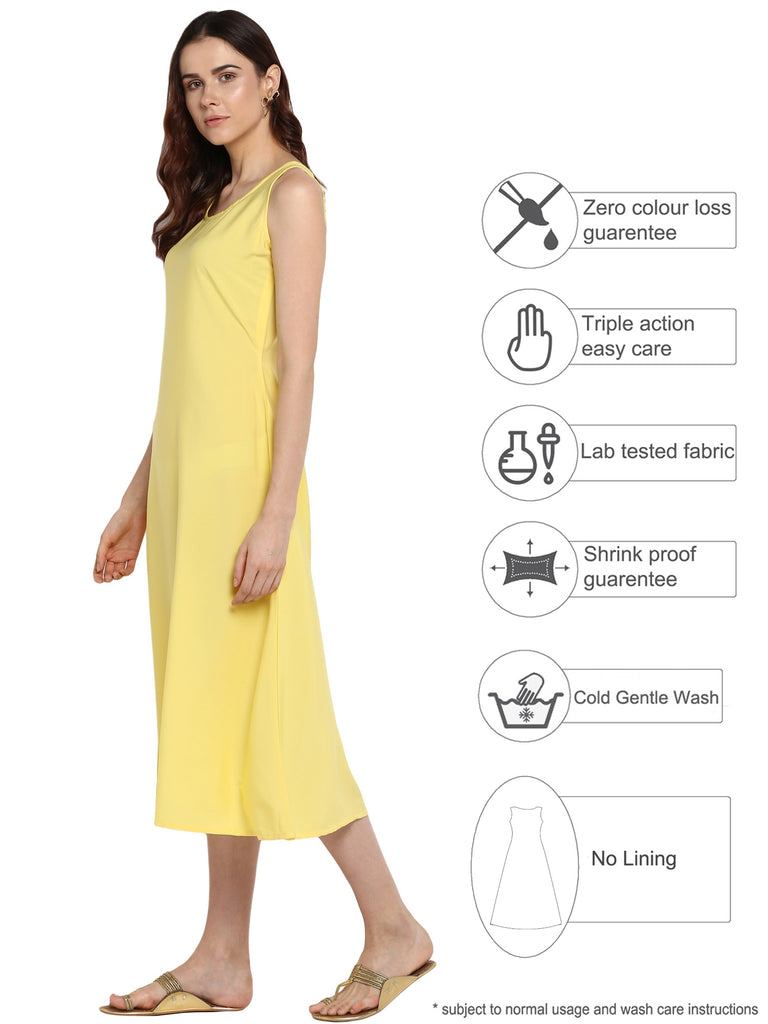 Women's Plain Crepe Yellow Flared Underslip For Transparent Only Kurtas