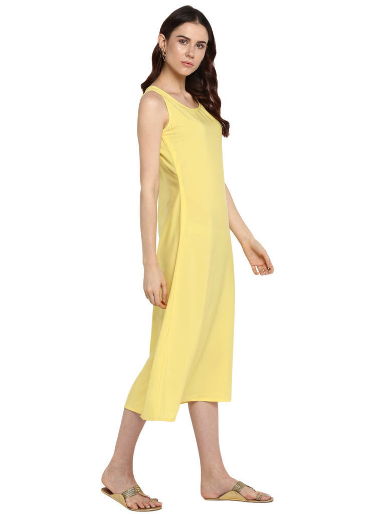 Women's Plain Crepe Yellow Flared Underslip For Transparent Only Kurtas
