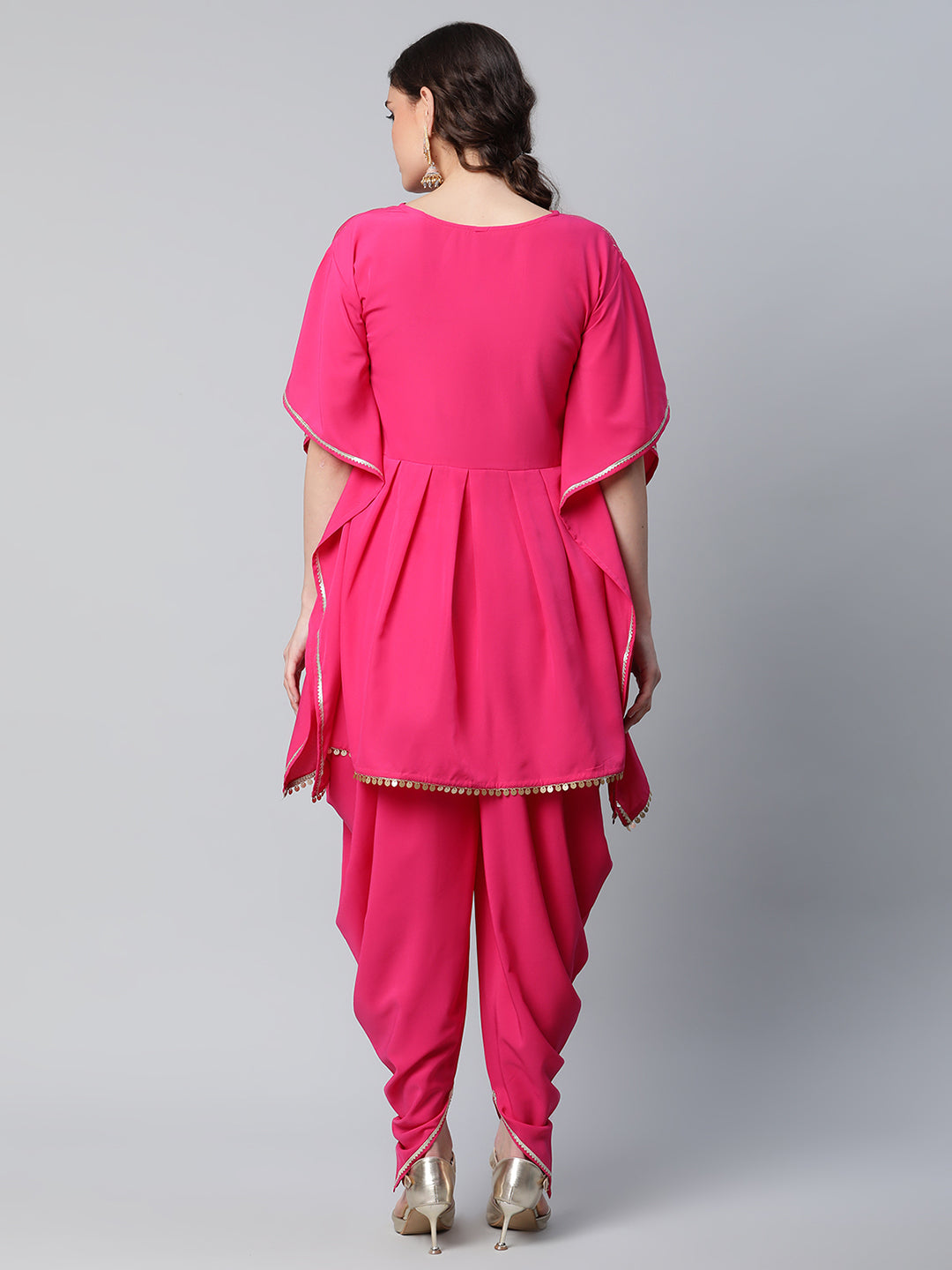 Women's Pink Crepe Glitter Printed Kurta With Dhoti Pants - Ahalyaa