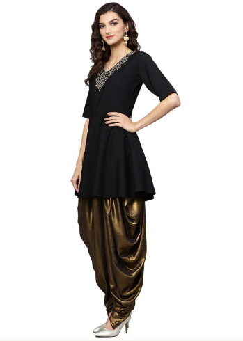 Women's Black Crepe A Line Kurta Sets With Dhoti