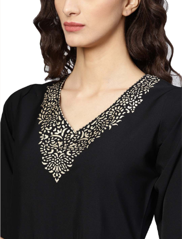 Women's Black Crepe A Line Kurta Sets With Dhoti