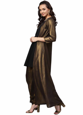 Women's Black Crepe A Line Kurta Sets With Dhoti