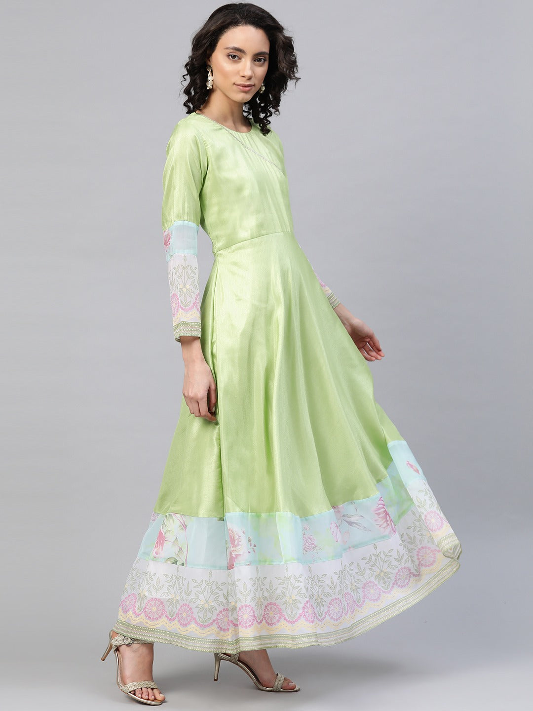 Women's Light Green Poly Silk Printed Kurta With Dupatta- Ahalyaa