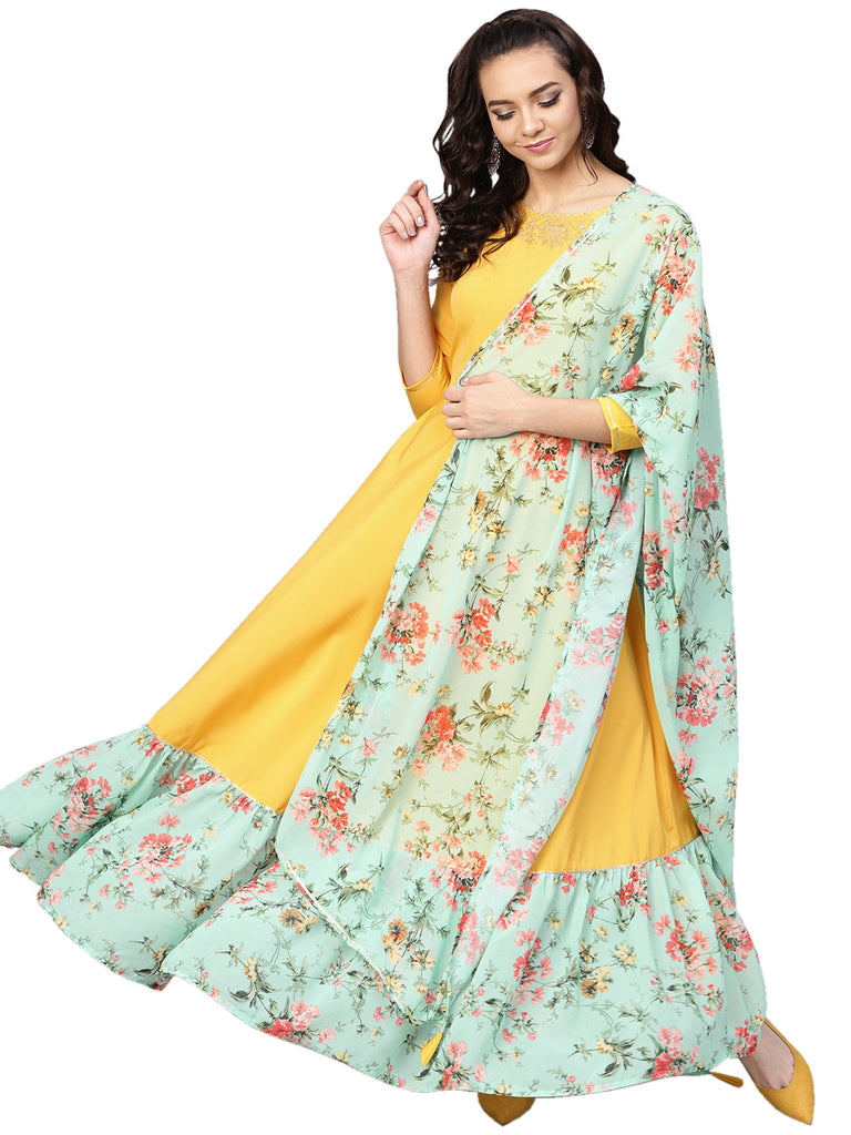 Women's Mustard Straight Crepe Kurta Sets