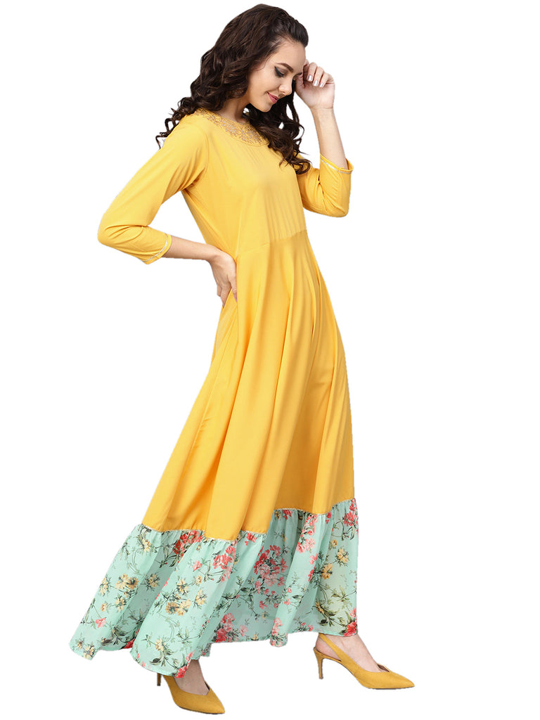 Women's Mustard Straight Crepe Kurta Sets