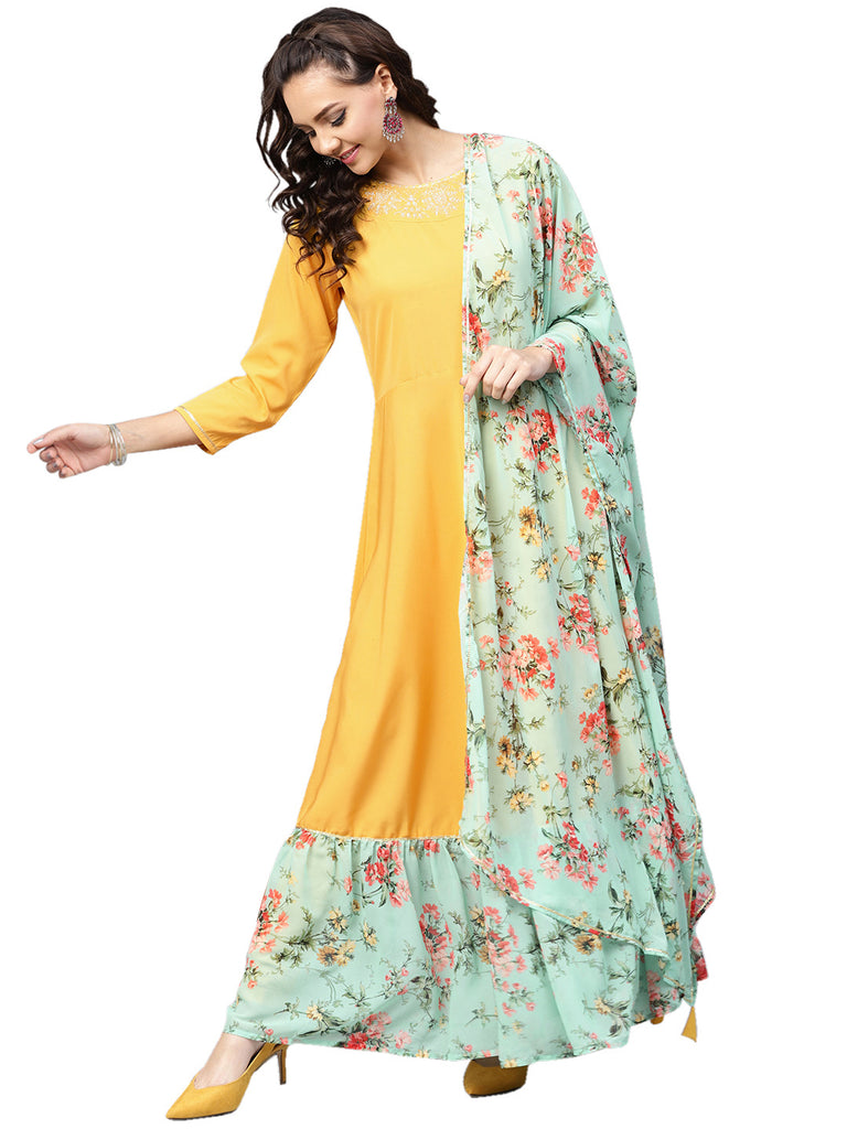 Women's Mustard Straight Crepe Kurta Sets