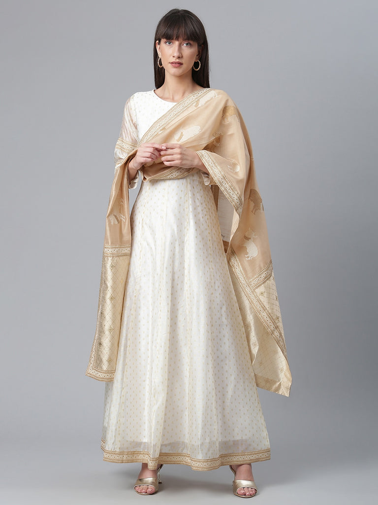 Women's  Cream Anarkali Kurta With Dupatta