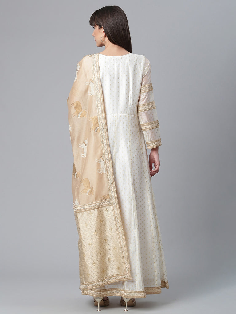 Women's  Cream Anarkali Kurta With Dupatta
