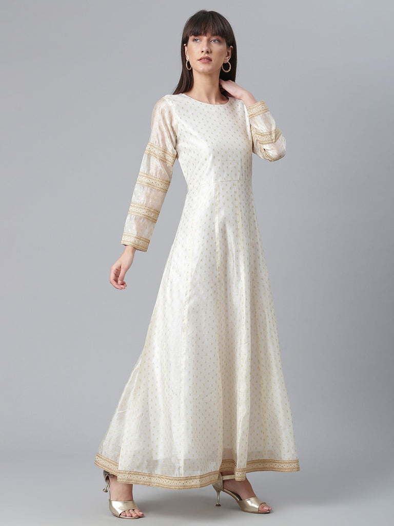 Women's  Cream Anarkali Kurta With Dupatta